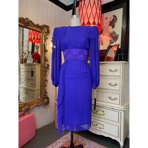 vintage 1980s purple silk dress by wayne clark sheer statement 80s fashion sm 26